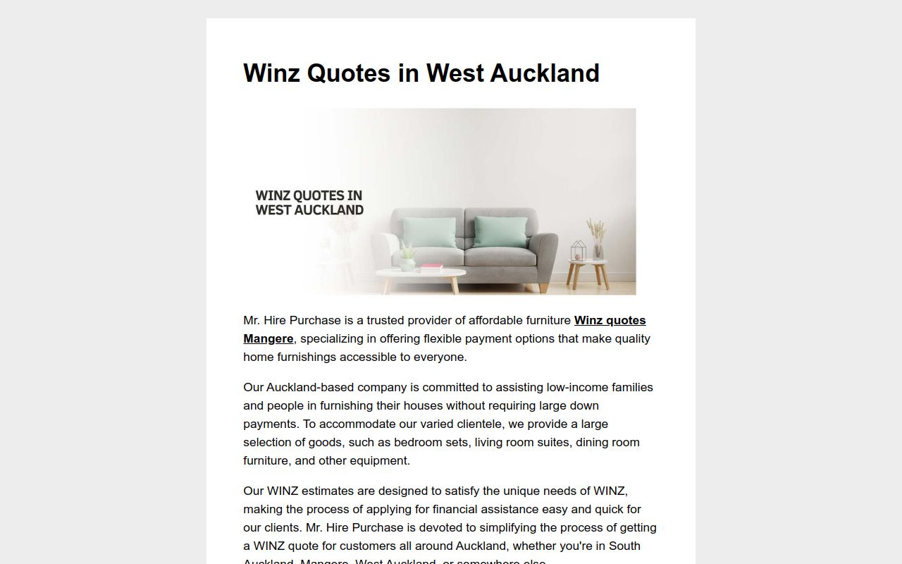 Winz Quotes in West Auckland